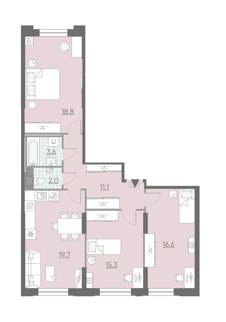 Трехкомнатная квартира в : площадь 87.1 м2 , этаж: 3 – купить в Санкт-Петербурге